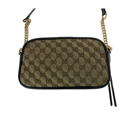 Gucci GG Marmont Brown Black Gold Canvas Leather Shoulder Bag Pochette