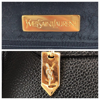 Saint Laurent Yves Vintage YSL Black Gold Leather Second Bag