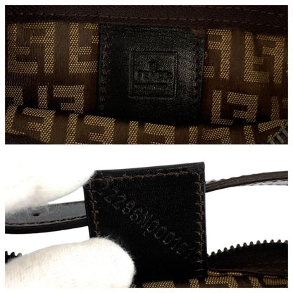 Fendi Zucchino Beige Brown Silver Canvas Leather Handbag