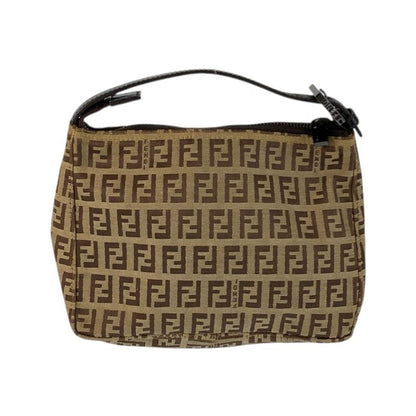 Fendi Zucchino Beige Brown Silver Canvas Leather Handbag