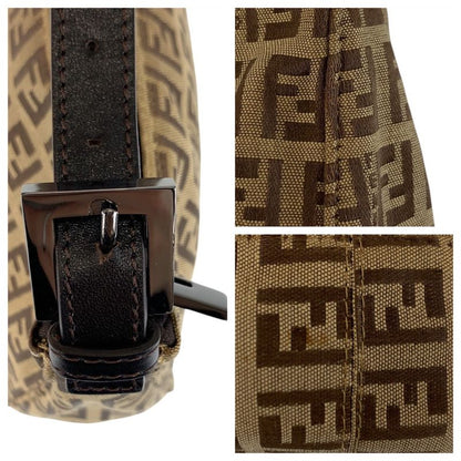 Fendi Zucchino Beige Brown Silver Canvas Leather Handbag