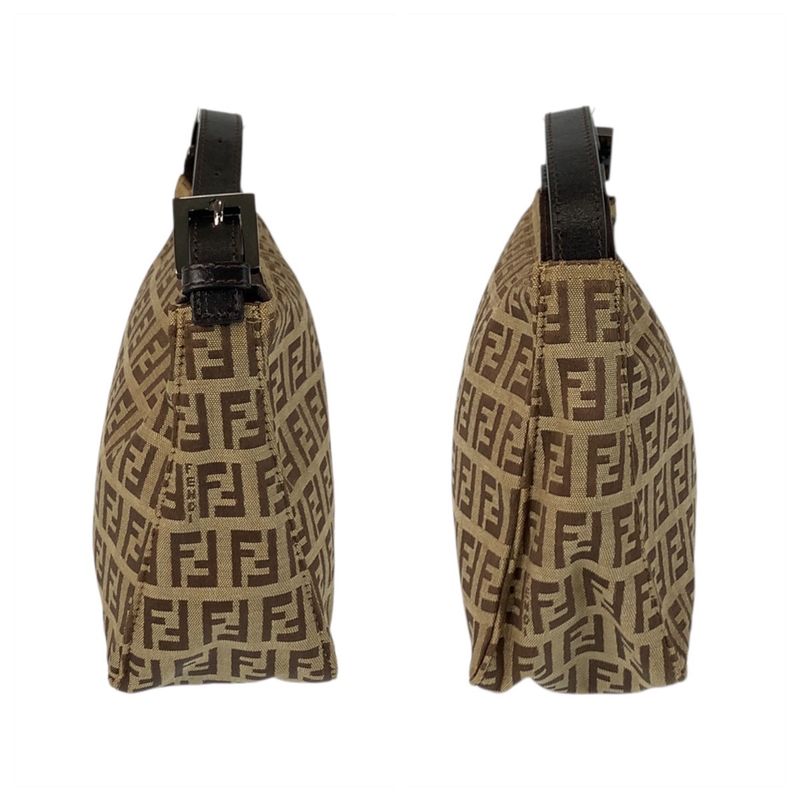 Fendi Zucchino Beige Brown Silver Canvas Leather Handbag