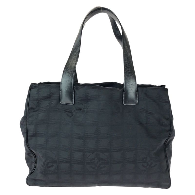 Chanel New Travel Line MM Black Nylon Leather Tote Shoulder Bag