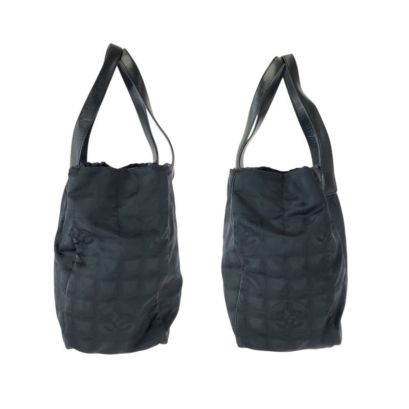 Chanel New Travel Line MM Black Nylon Leather Tote Shoulder Bag