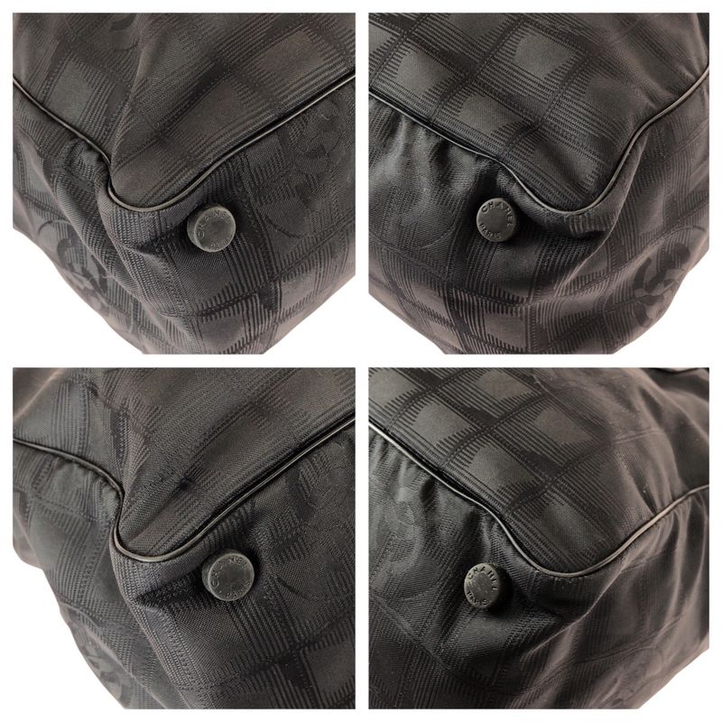 Chanel New Travel Line MM Black Nylon Leather Tote Shoulder Bag