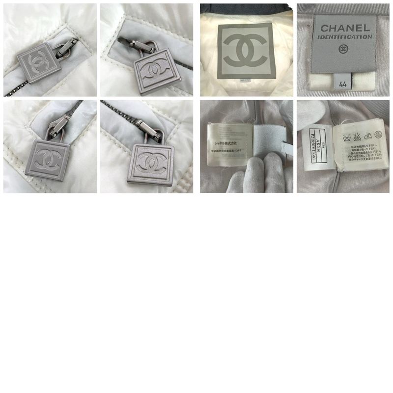 Chanel CC Logo 44 White Gray Silver Nylon Down Jacket