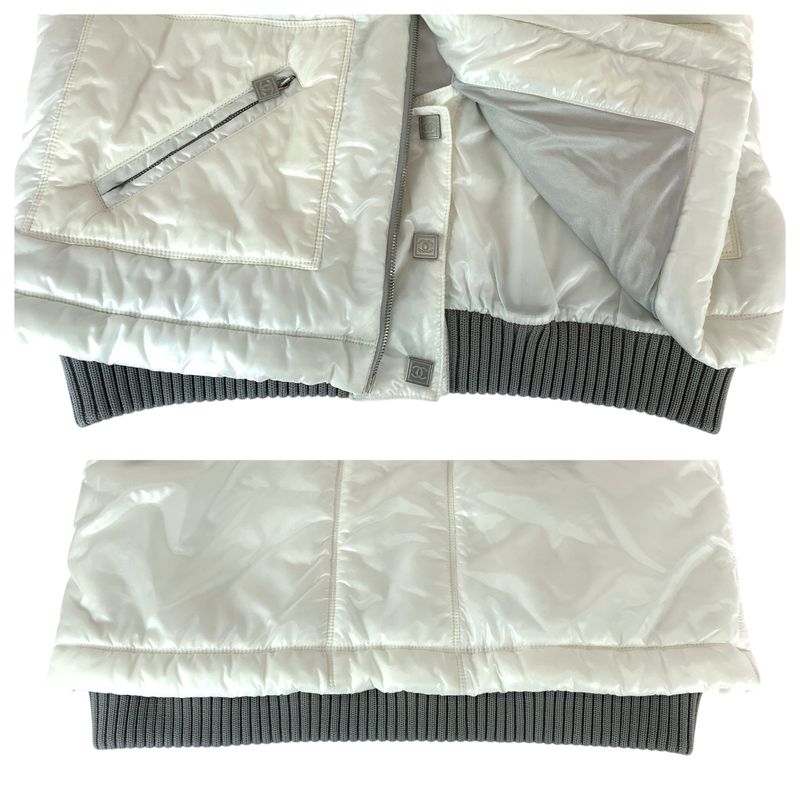 Chanel CC Logo 44 White Gray Silver Nylon Down Jacket