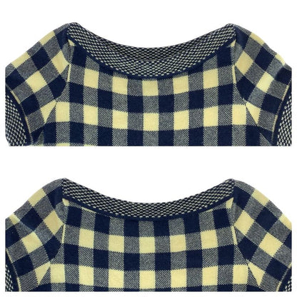 Chanel CC Logo Check 38 Navy Off White Cashmere Dress Knit