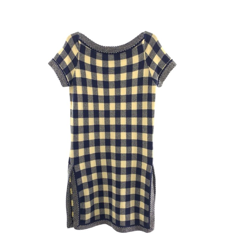 Chanel CC Logo Check 38 Navy Off White Cashmere Dress Knit