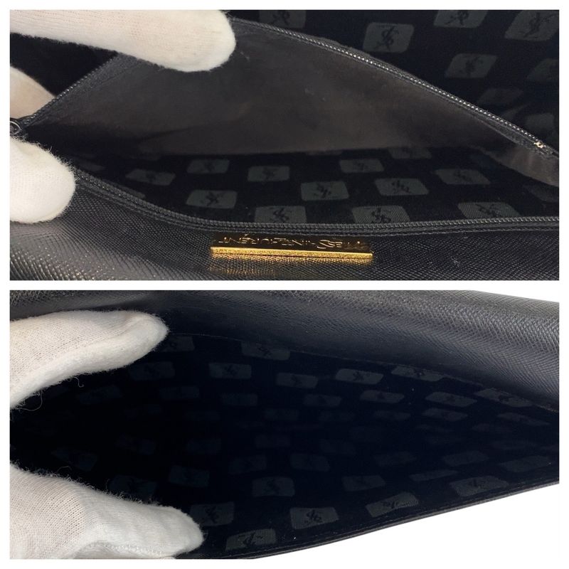 Saint Laurent Yves Vintage YSL Black Leather Clutch