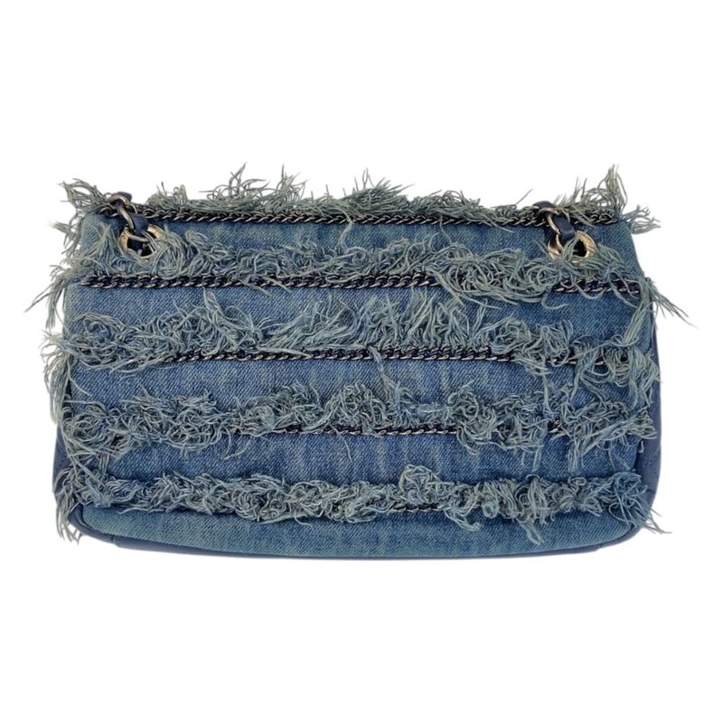 Chanel CC Logo Turnlock Blue Silver Denim Leather Chain Shoulder Bag