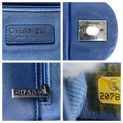 Chanel CC Logo Turnlock Blue Silver Denim Leather Chain Shoulder Bag