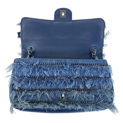 Chanel CC Logo Turnlock Blue Silver Denim Leather Chain Shoulder Bag