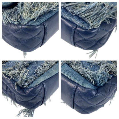 Chanel CC Logo Turnlock Blue Silver Denim Leather Chain Shoulder Bag