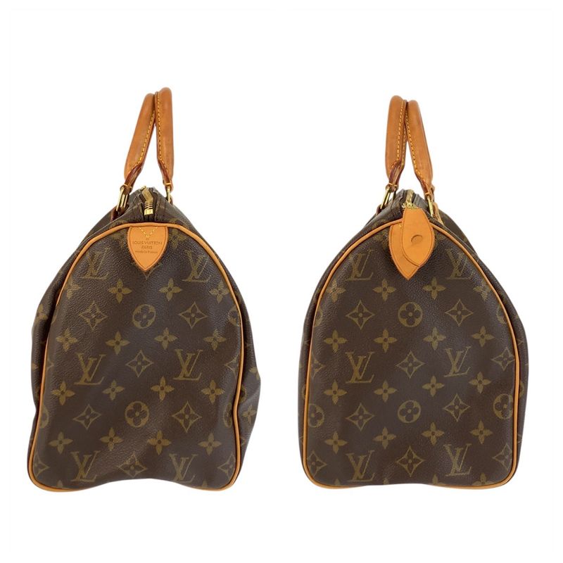 Louis Vuitton Monogram Speedy 30 Brown Gold Leather Handbag Mini