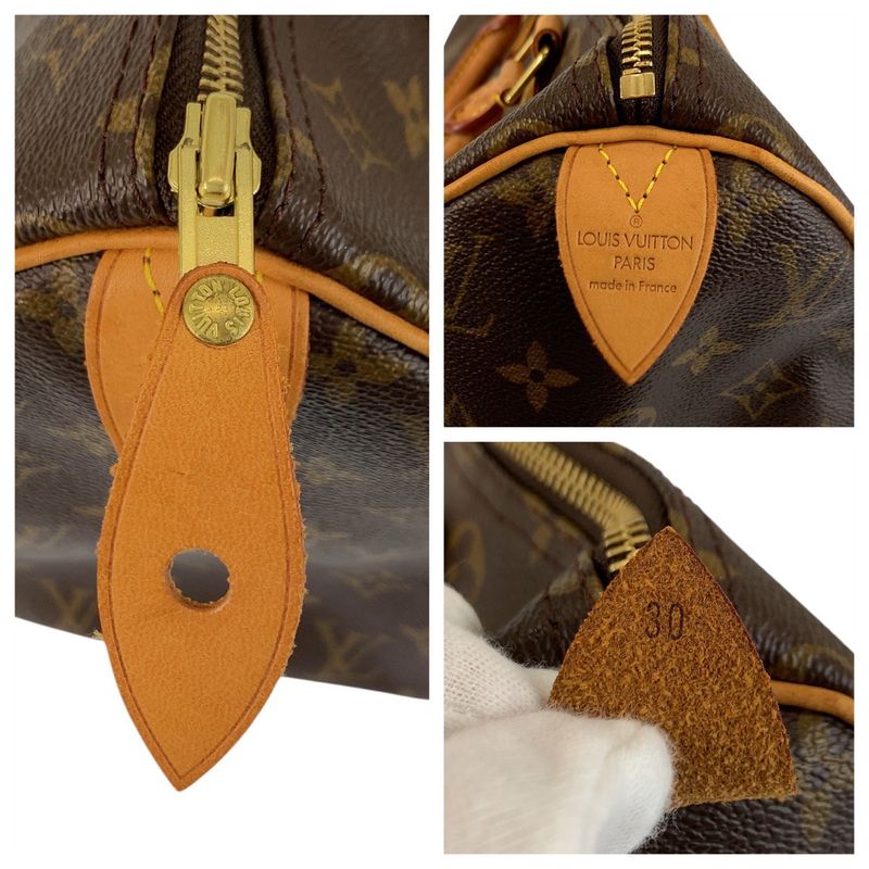 Louis Vuitton Monogram Speedy 30 Brown Gold Leather Handbag Mini