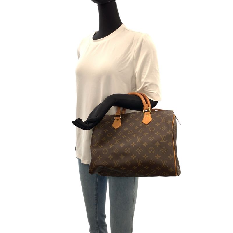 Louis Vuitton Monogram Speedy 30 Brown Gold Leather Handbag Mini