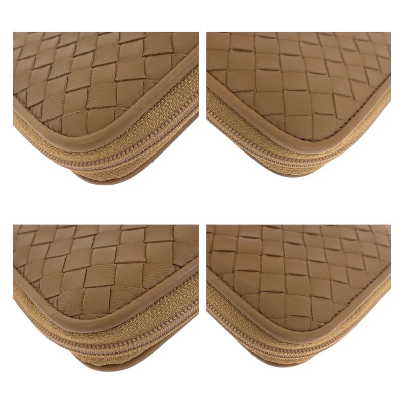 Bottega Veneta Beige Gunmetal Leather Wallet Zip Around