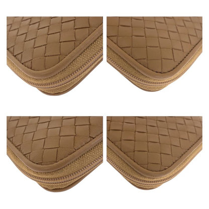 Bottega Veneta Beige Gunmetal Leather Wallet Zip Around