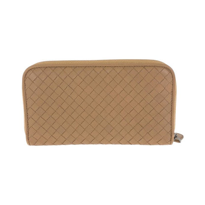 Bottega Veneta Beige Gunmetal Leather Wallet Zip Around