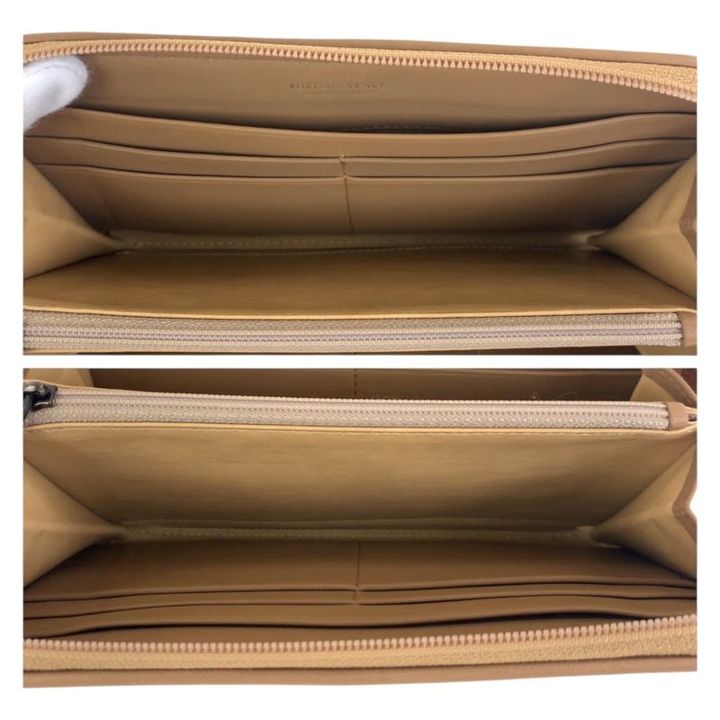 Bottega Veneta Beige Gunmetal Leather Wallet Zip Around