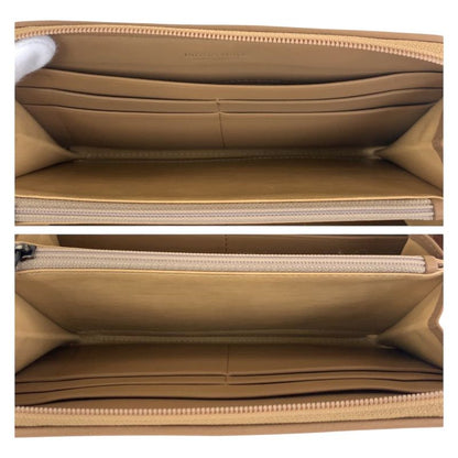 Bottega Veneta Beige Gunmetal Leather Wallet Zip Around