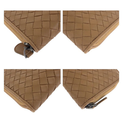 Bottega Veneta Beige Gunmetal Leather Wallet Zip Around