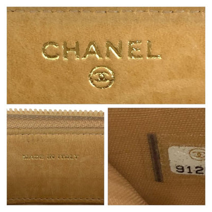 Chanel CC Logo Beige Gold Caviar Leather Wallet Zip Around