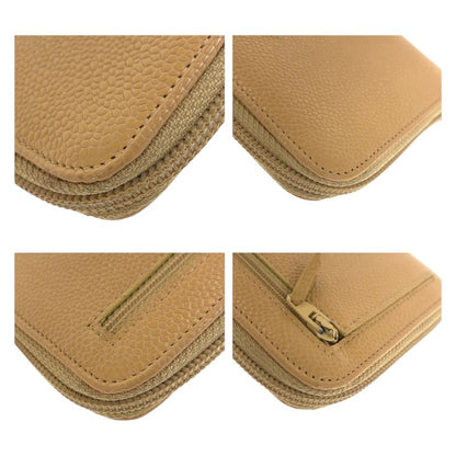 Chanel CC Logo Beige Gold Caviar Leather Wallet Zip Around