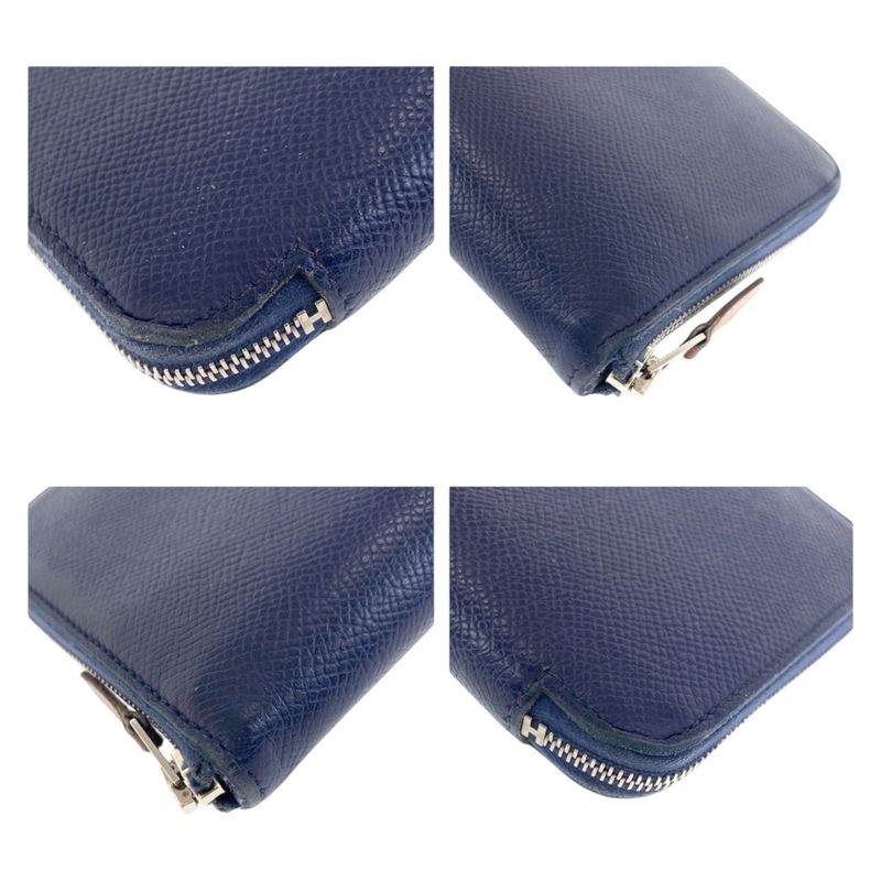 Hermes Azap Long Silk in Blue Indigo Navy Silver Veau Zip Around Wallet