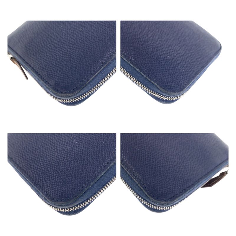 Hermes Azap Long Silk in Blue Indigo Navy Silver Veau Zip Around Wallet