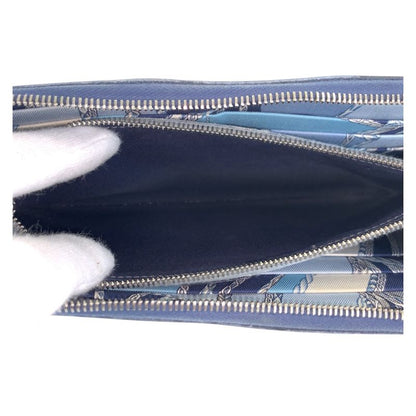 Hermes Azap Long Silk in Blue Indigo Navy Silver Veau Zip Around Wallet