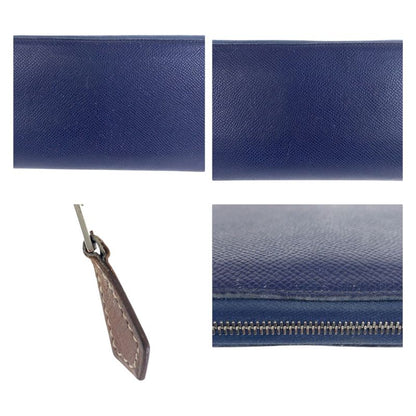 Hermes Azap Long Silk in Blue Indigo Navy Silver Veau Zip Around Wallet
