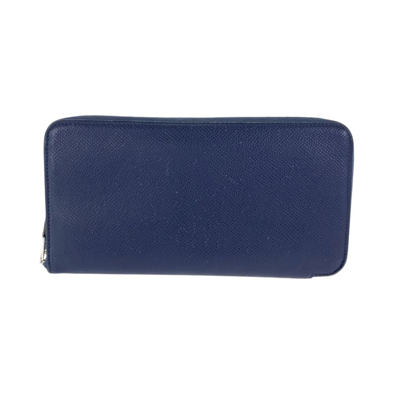 Hermes Azap Long Silk in Blue Indigo Navy Silver Veau Zip Around Wallet