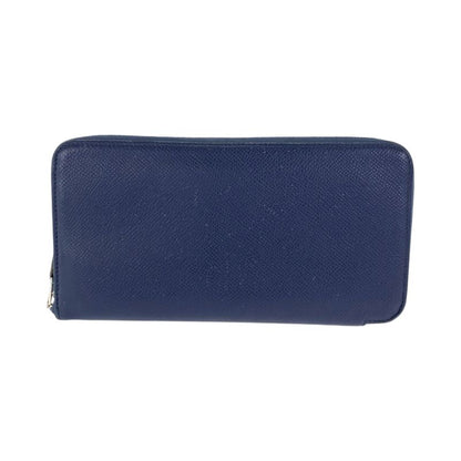 Hermes Azap Long Silk in Blue Indigo Navy Silver Veau Zip Around Wallet