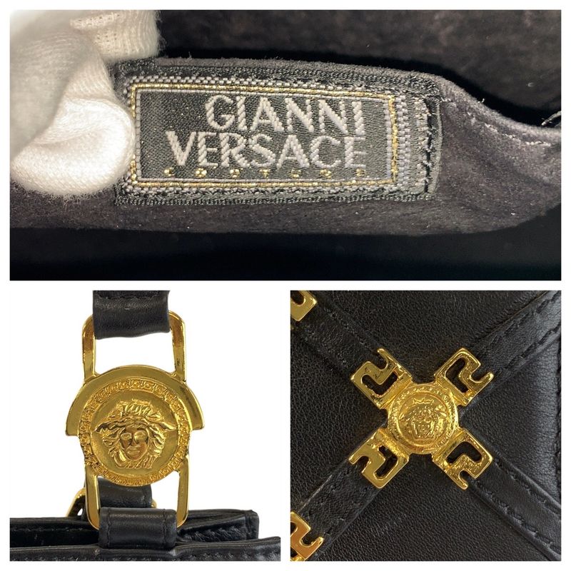 Versace Vintage Medusa Black Gold Leather Shoulder Bag Pochette