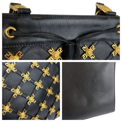 Versace Vintage Medusa Black Gold Leather Shoulder Bag Pochette