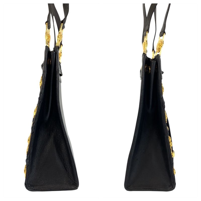 Versace Vintage Medusa Black Gold Leather Shoulder Bag Pochette