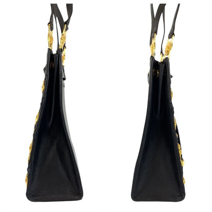 Versace Vintage Medusa Black Gold Leather Shoulder Bag Pochette