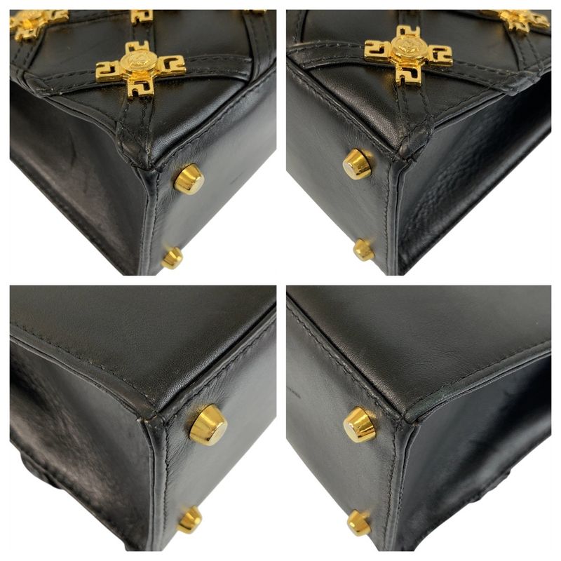 Versace Vintage Medusa Black Gold Leather Shoulder Bag Pochette