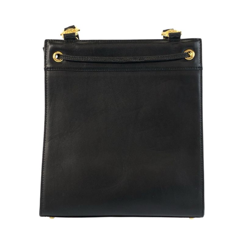 Versace Vintage Medusa Black Gold Leather Shoulder Bag Pochette