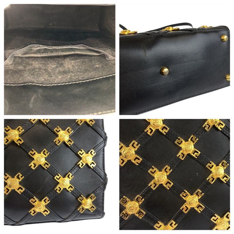 Versace Vintage Medusa Black Gold Leather Shoulder Bag Pochette