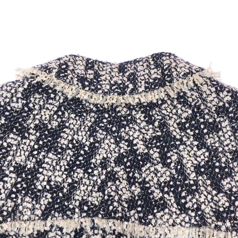 Chanel CC Logo 36 Navy White Tailored Jacket Tweed