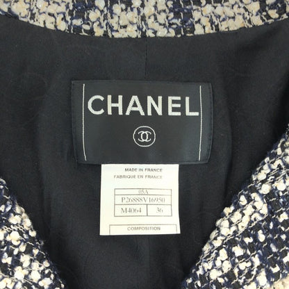 Chanel CC Logo 36 Navy White Tailored Jacket Tweed