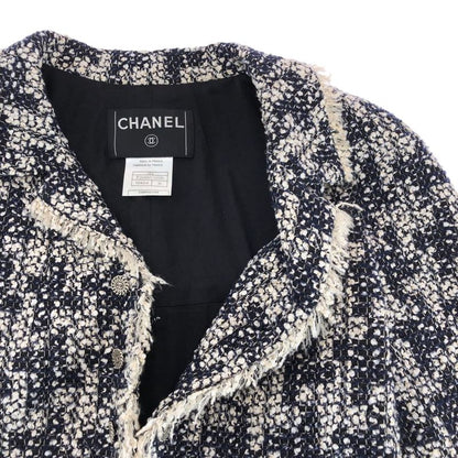 Chanel CC Logo 36 Navy White Tailored Jacket Tweed