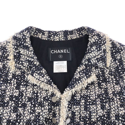 Chanel CC Logo 36 Navy White Tailored Jacket Tweed