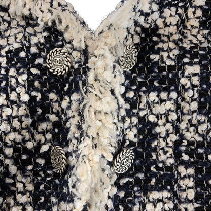 Chanel CC Logo 36 Navy White Tailored Jacket Tweed