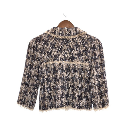 Chanel CC Logo 36 Navy White Tailored Jacket Tweed