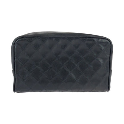 Chanel Bicolor CC Logo Makeup Pouch Black Gold Leather Clutch