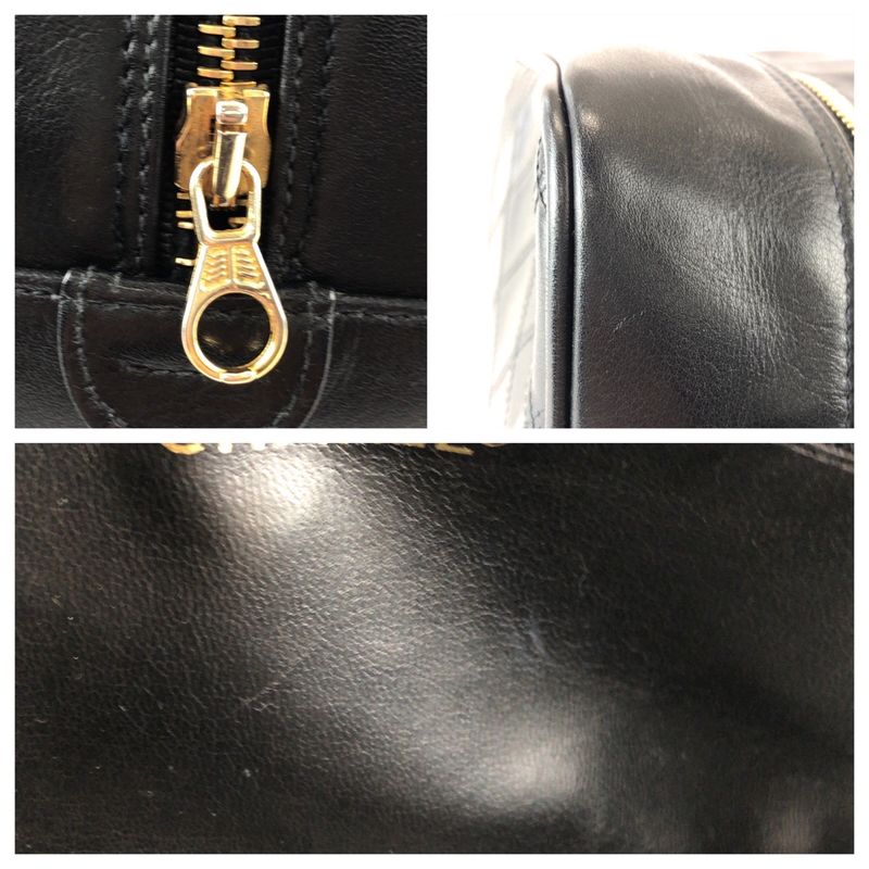 Chanel Bicolor CC Logo Makeup Pouch Black Gold Leather Clutch